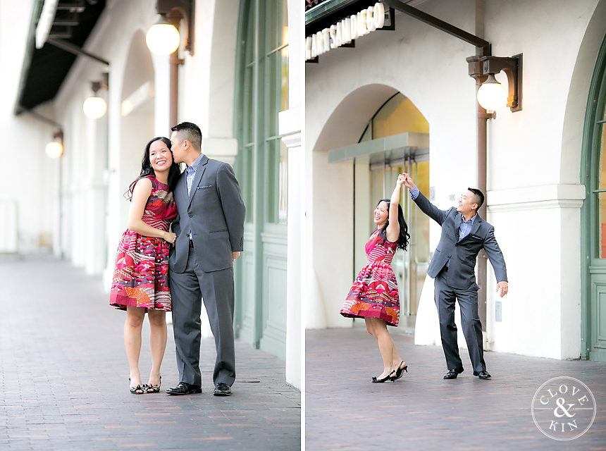 Santa Fe Train Depot, train, train station, Little Italy, Little Italy engagement session, urban, urban portraits, urban photos, San Diego, engagement, engagement session, dancing, classic, timeless, elegant, colorful, Marian Bear, Marian Bear engagement session