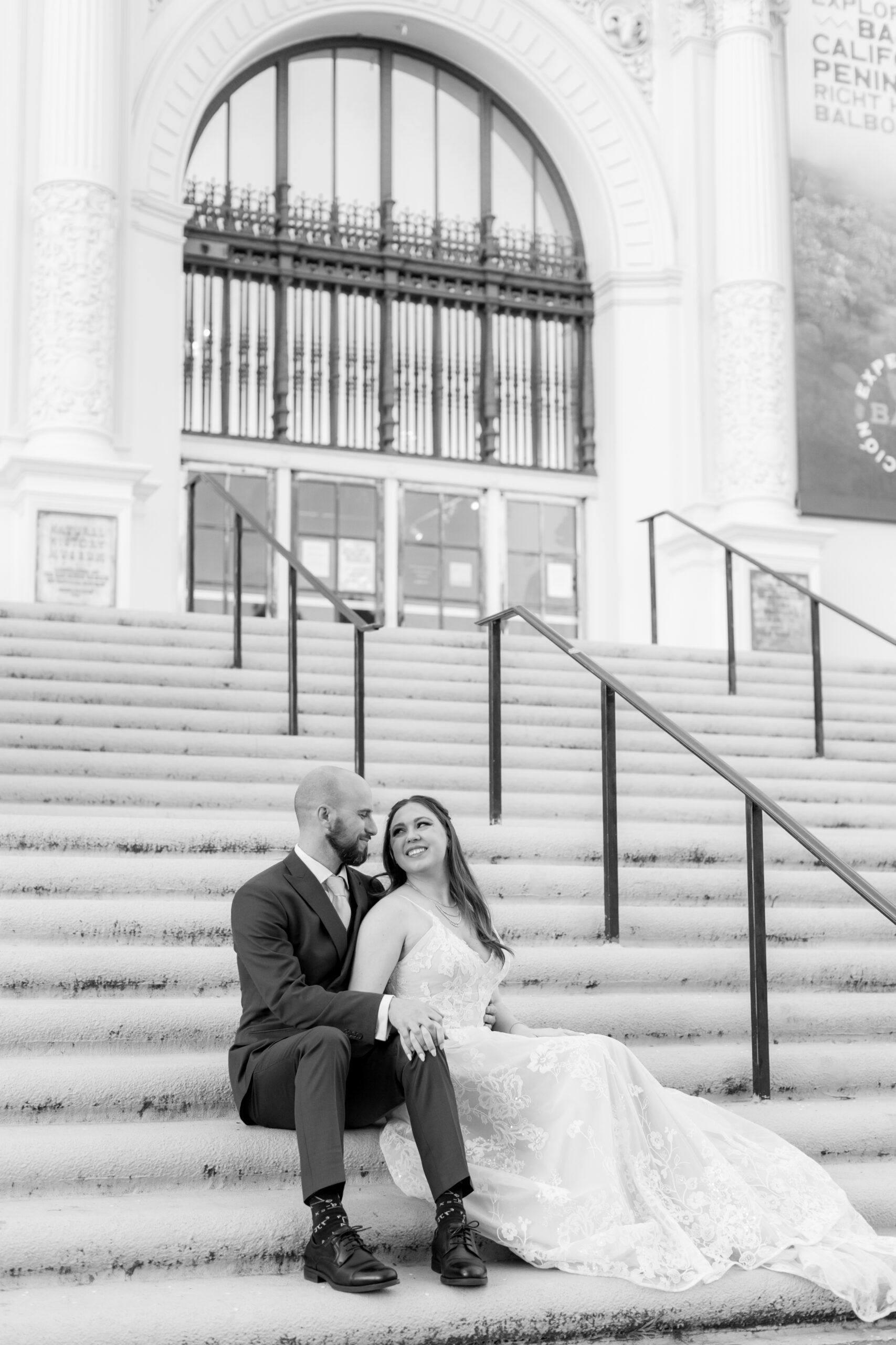 San Diego Natural History Museum Wedding Couples Portrait on Front Steps